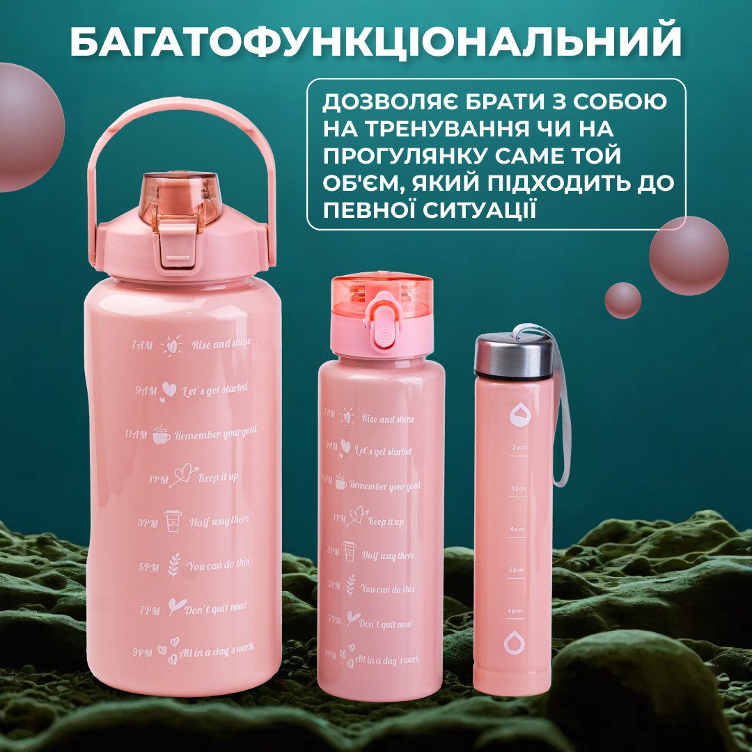 Багаторазова пляшка для води набір 3 в 1 з напувалкою 0.3 (л) 0.7 (л) 2 (л)