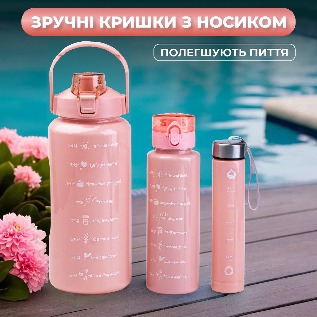 Багаторазова пляшка для води набір 3 в 1 з напувалкою 0.3 (л) 0.7 (л) 2 (л)