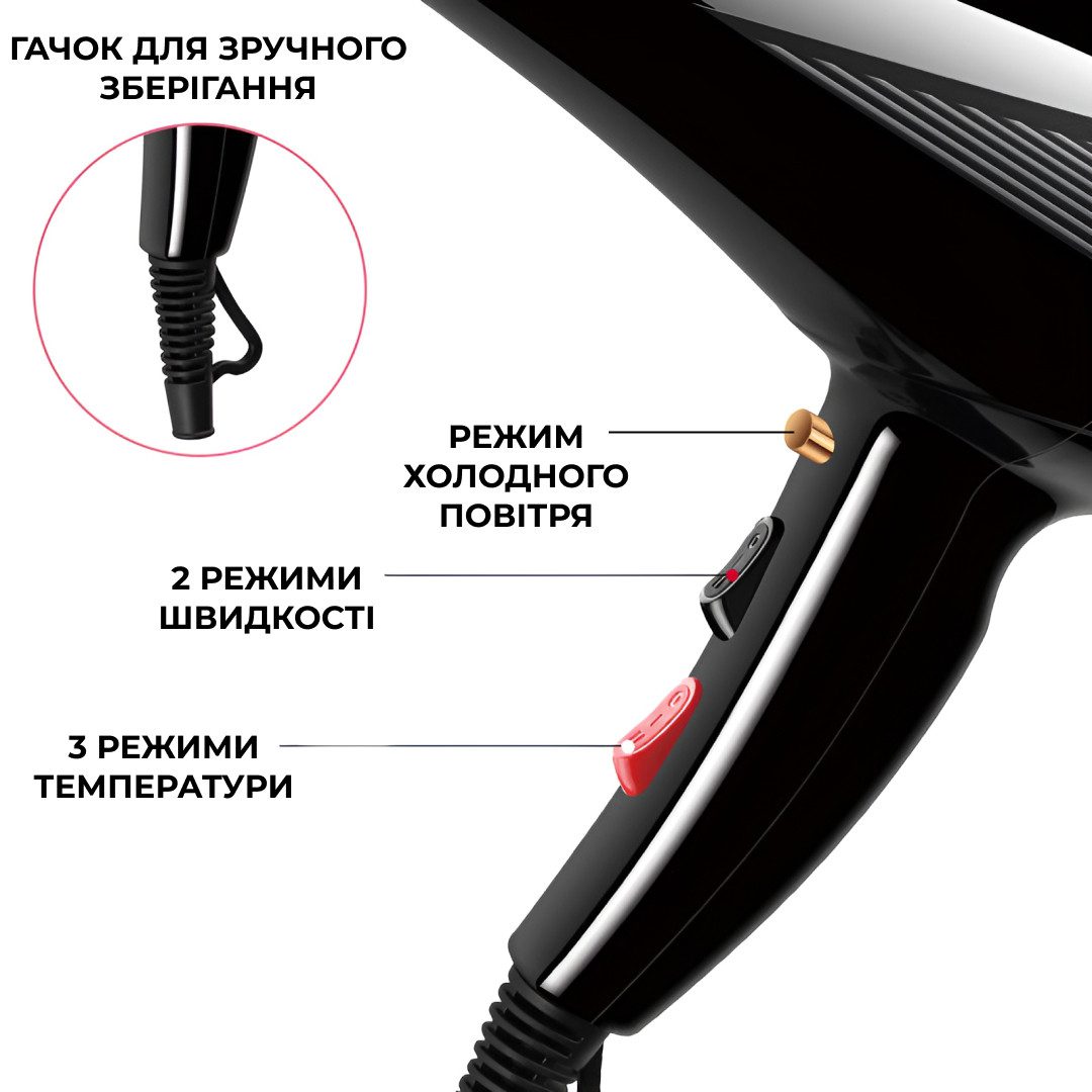 Професійний фен для волосся з вузьким концентратором Sokany, фен з холодним та гарячим повітрям