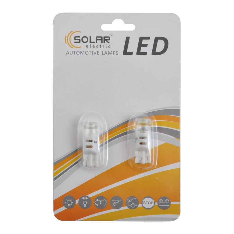 LED автолампа SOLAR 12V T10 W2.1x9.5d SMD 3W white, 2шт