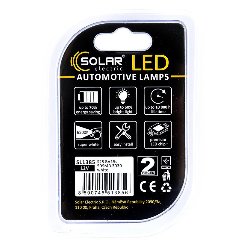 LED автолампа SOLAR 12V S25 BA15s 50SMD white, 2шт