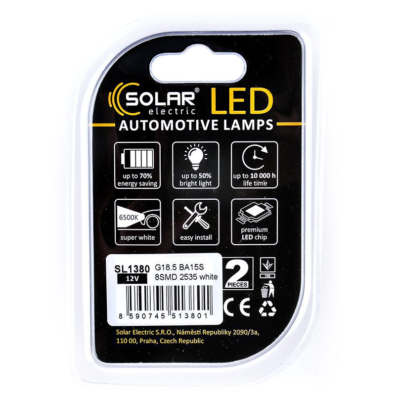 LED автолампа SOLAR 12V G18.5 BA15s 8SMD white, 2шт