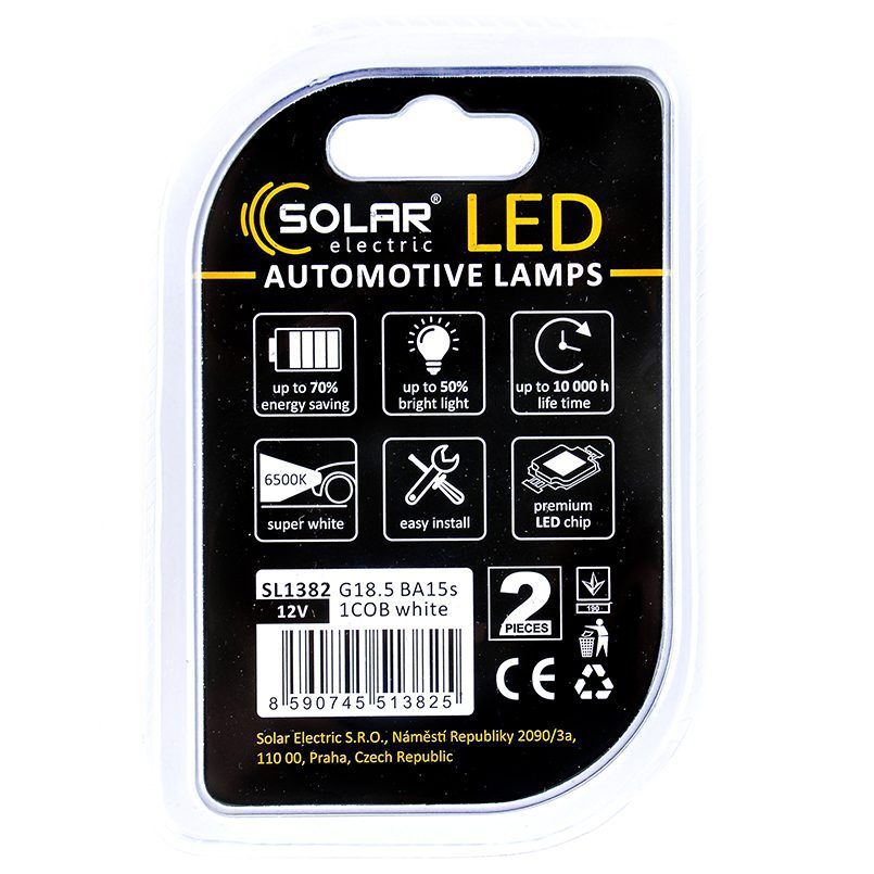LED автолампа SOLAR 12V G18.5 BA15s white, 2шт