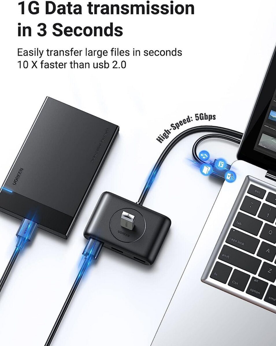 Хаб UGREEN CR113 USB 3.0 Hub  1m (Black) (UGR-20291)