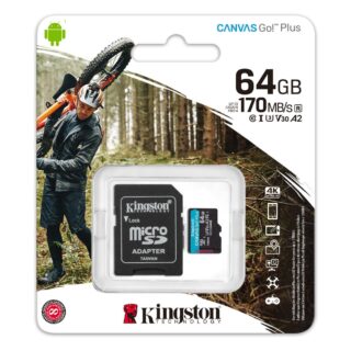 microSDXC (UHS-1 U3) Kingston Canvas Go Plus 64Gb class 10 A2 V30 (R170MB/s, W70MB/s) (adapter SD)