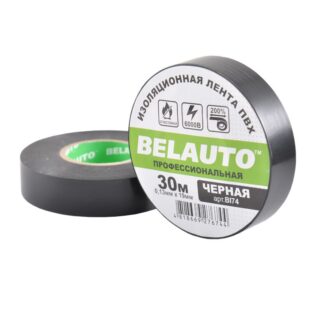 Стрічка ізоляційна ПВХ професійна вогнестійка BELAUTO BI74 30 м, 0.13x19 мм, чорна