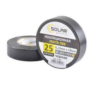Стрічка ізоляційна ПВХ SOLAR IT025, 25 м, 0.13x19 мм, чорна