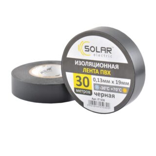 Стрічка ізоляційна ПВХ SOLAR IT030, 30 м, 0.13x 19 мм, чорна