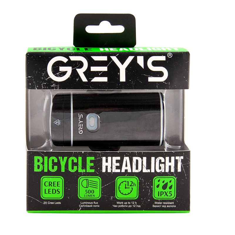 Ліхтарик на велосипед Grey's GR10140 IPX5, microUSB
