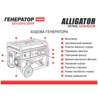 Генератор Alligator бензиновий 6,5кВт (ном 6,0кВт)