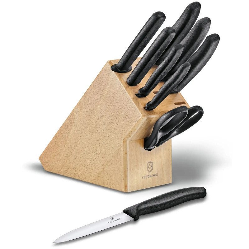 Набір кухонний Victorinox SwissClassic Cutlery Block 9шт з чорн. ручкою з підст. (6 ножів, точило, виделка, ножиці