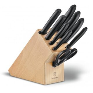 Набір кухонний Victorinox SwissClassic Cutlery Block 9шт з чорн. ручкою з підст. (6 ножів, точило, виделка, ножиці