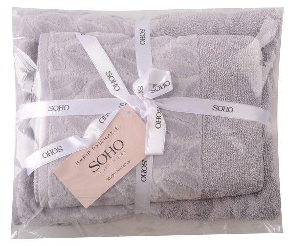 Набір рушників Soho 50х90+70х140 см Leaves Light Gray
