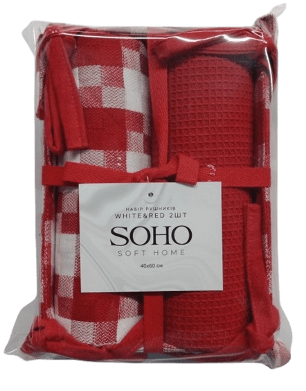 Набір рушників Soho 40x60см White&Red 2шт