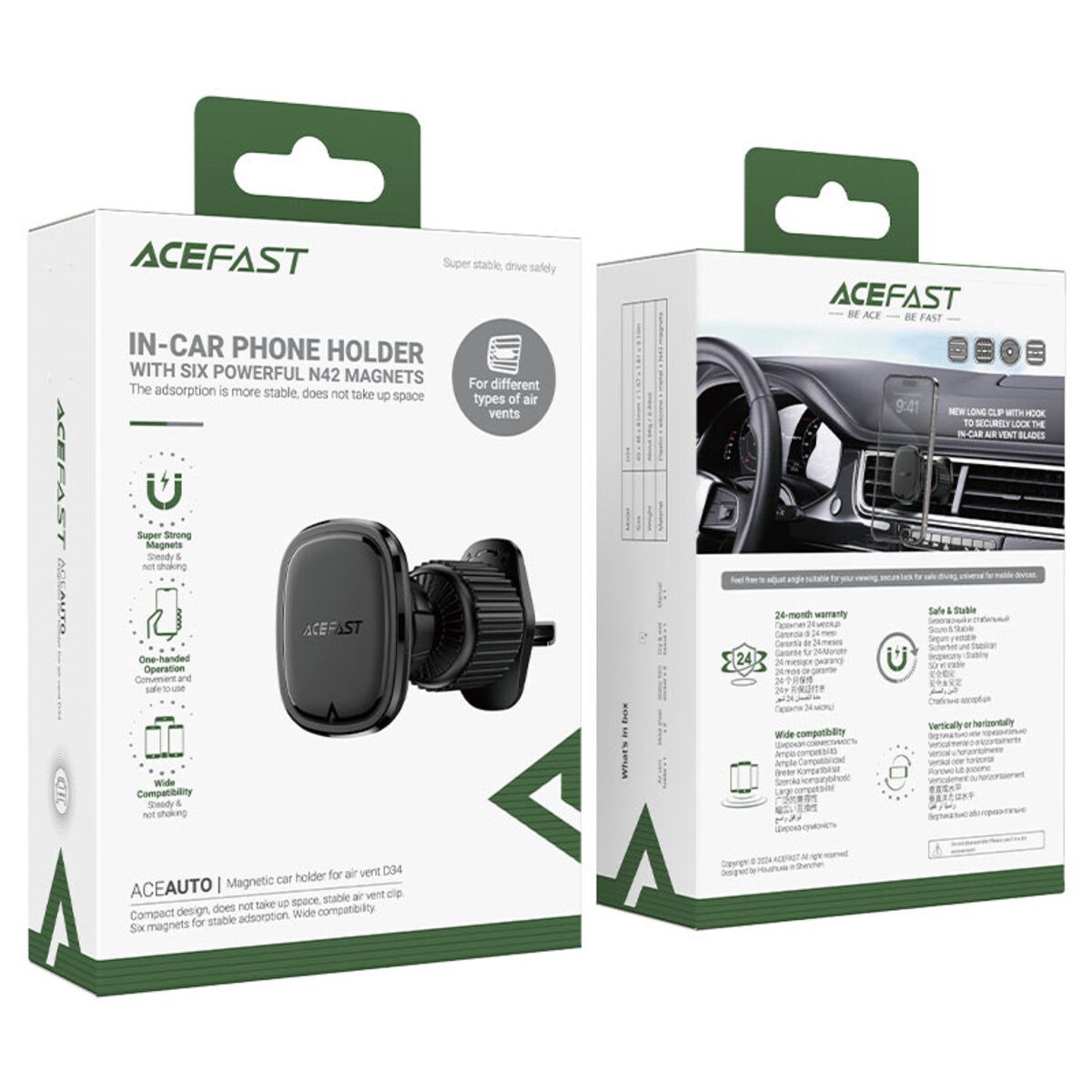 Автотримач для телефона ACEFAST D34 air outlet magnetic car holder Black