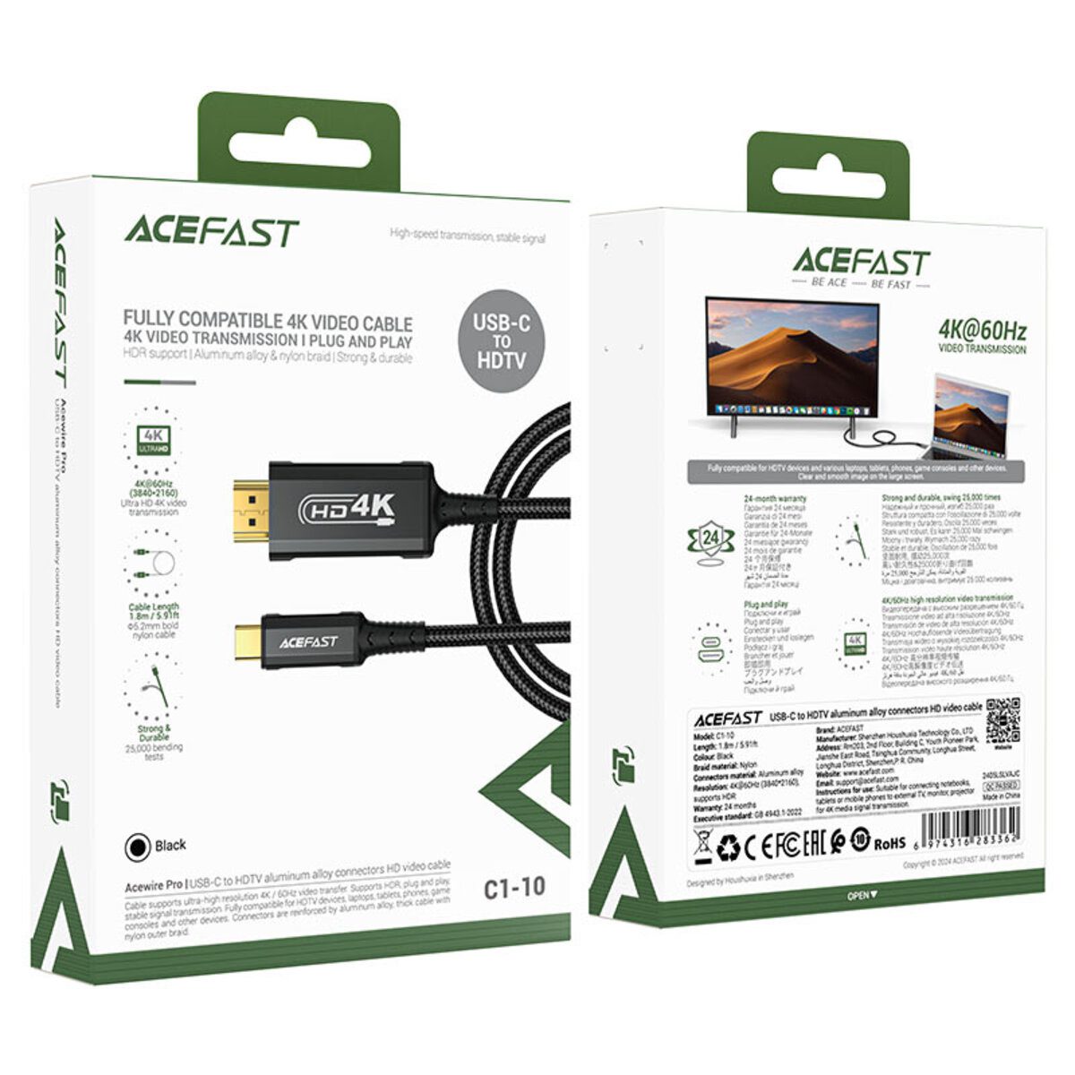 Кабель ACEFAST C20-04 USB-A to USB-C aluminum alloy charging data cable Black