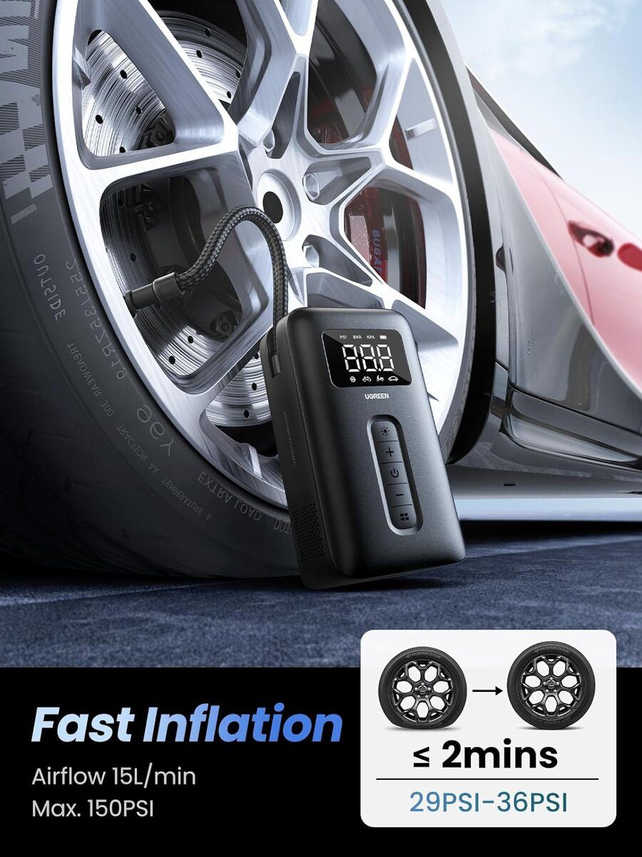 Автомобільний насос UGREEN Portable Tire Inflator