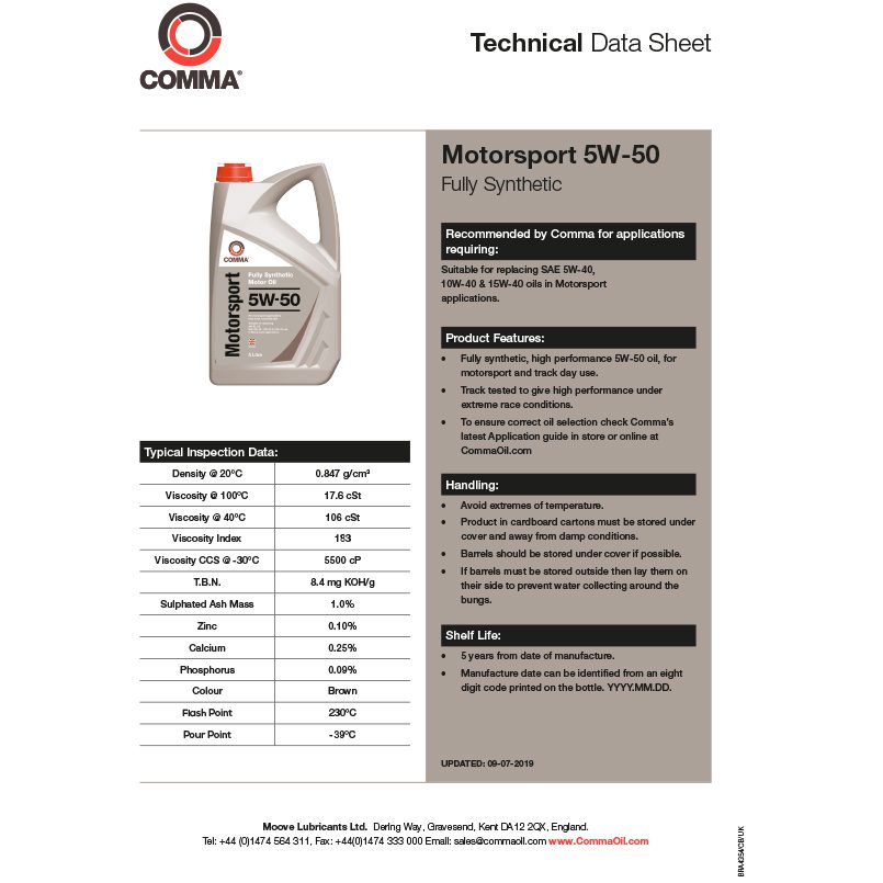 Моторне мастило Comma MOTORSPORT 5W50 1л