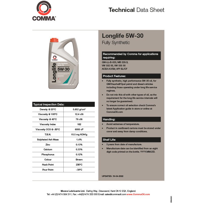 Моторне мастило Comma LONG LIFE 5W30 5л