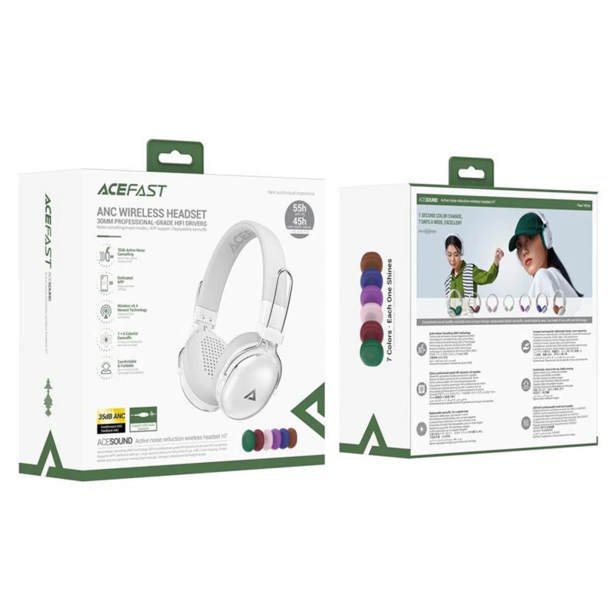 Бездротові навушники ACEFAST H7 active noise reduction wireless headset Pearl white
