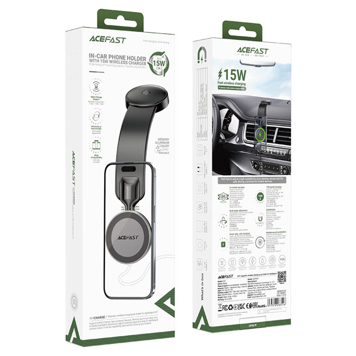 Автотримач для телефона ACEFAST D37 magnetic wireless charging car holder for dashboard Black