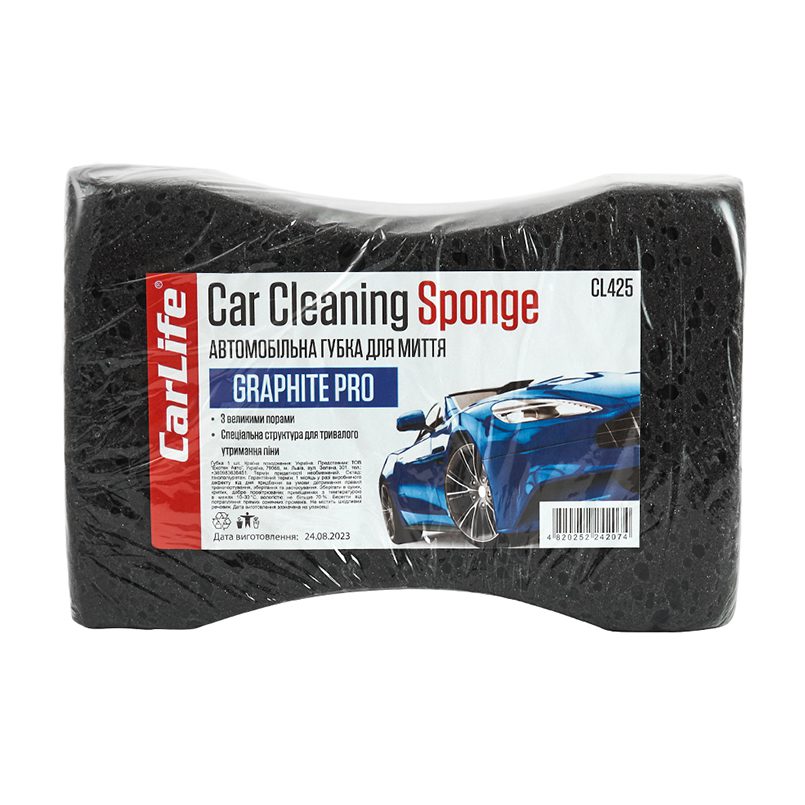 Губка для миття авто CarLife CL-425 GraphitePro з великими порами