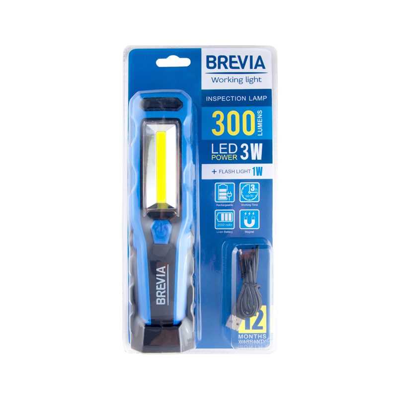 Ліхтар LED інспекційний Brevia 8SMD+1W LED 300lm 2000mAh+microUSB