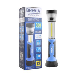 Ліхтар LED інспекційний телескопічний Brevia 3W COB+1W LED+8LED 300lm 2000mAh, адаптер AC 220