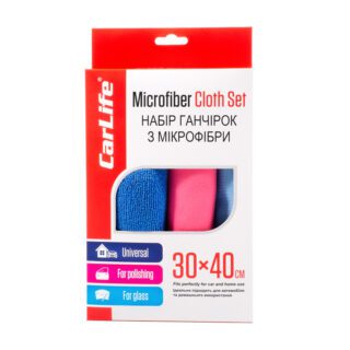 Набір ганчірок з мікрофібри CarLife CC905, 30x40 см, синя, рожева, блакитна