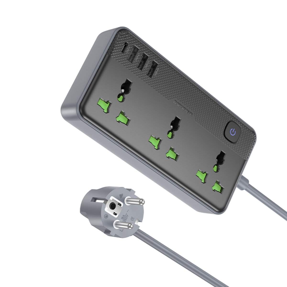 Мережевий подовжувач BOROFONE BAC2A Leya 3 position socket(1C3A)(EU) Black