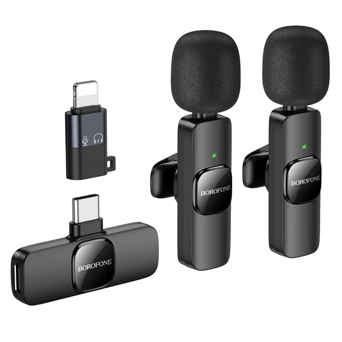 Бездротова мікрофонна система BOROFONE BFK15 Dual-mic lavalier wireless digital microphone (iP/Type-C) Black