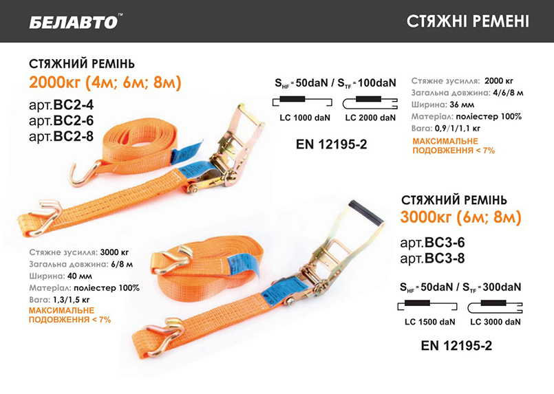 Стяжний ремінь BELAUTO BC3-6, 3 т, 6 м