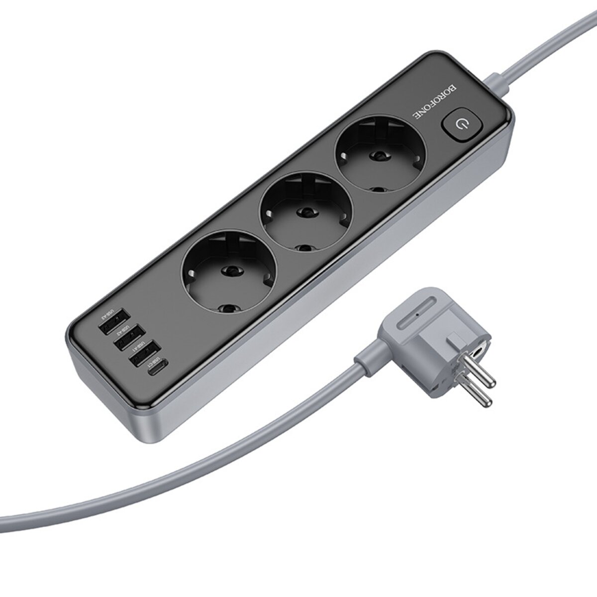 Мережевий подовжувач BOROFONE BAC8 Power 3-position socket(1C3A)(EU/GER)(L=3M) Black