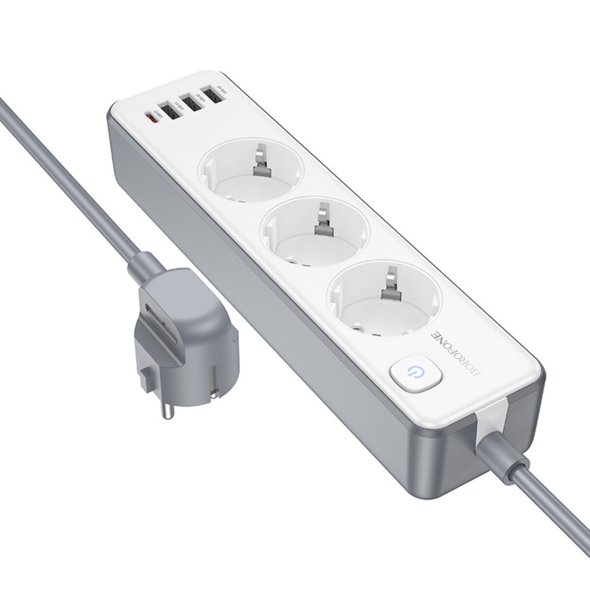 Мережевий подовжувач BOROFONE BAC9 Power 3-position socket(PD20W/1C3A)(EU/GER)(L=3M) White