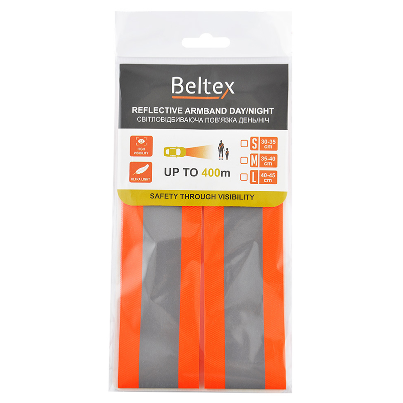 Світловідбивна пов'язка день/ніч дитяча Beltex L 40-45см помаранчева