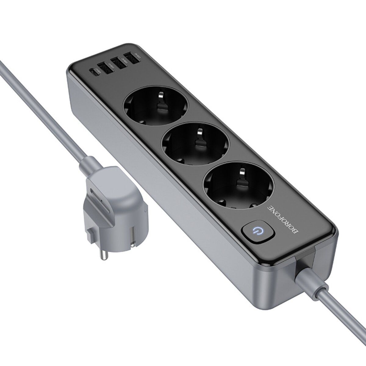 Мережевий подовжувач BOROFONE BAC8 Power 3-position socket(1C3A)(EU/GER)(L=3M) Black