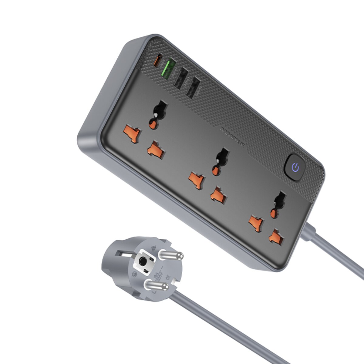 Мережевий подовжувач BOROFONE BAC3A Roy 3 position socket(PD20W/1C3A)(EU) Black