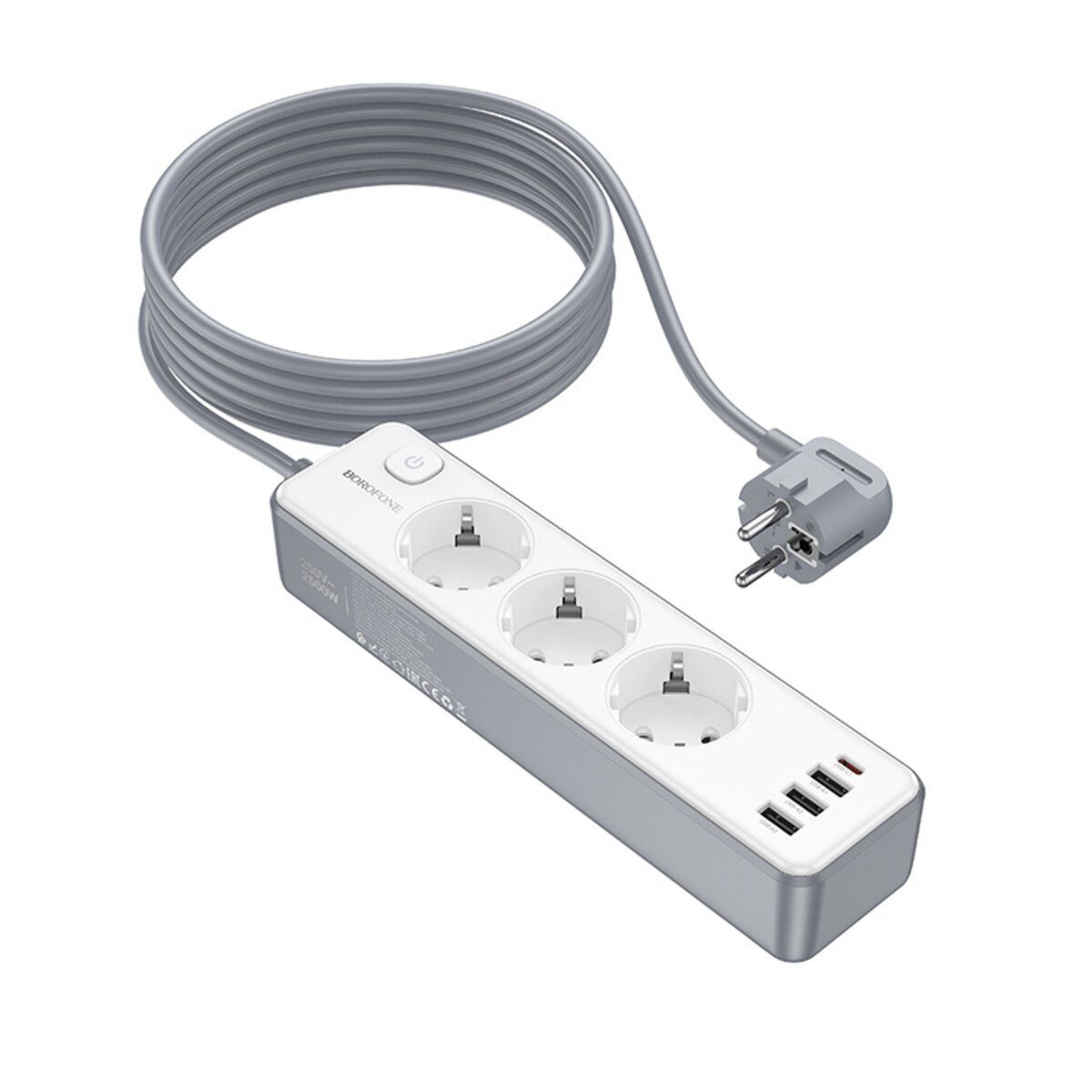 Мережевий подовжувач BOROFONE BAC9 Power 3-position socket(PD20W/1C3A)(EU/GER)(L=3M) White