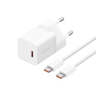 Мережевий зарядний пристрій Baseus GaN5 Fast Charger(mini) 1C 30W EU Moon White(With: Baseus Dynamic 3 Series Fast Charging Data Cable Type-C to Type-