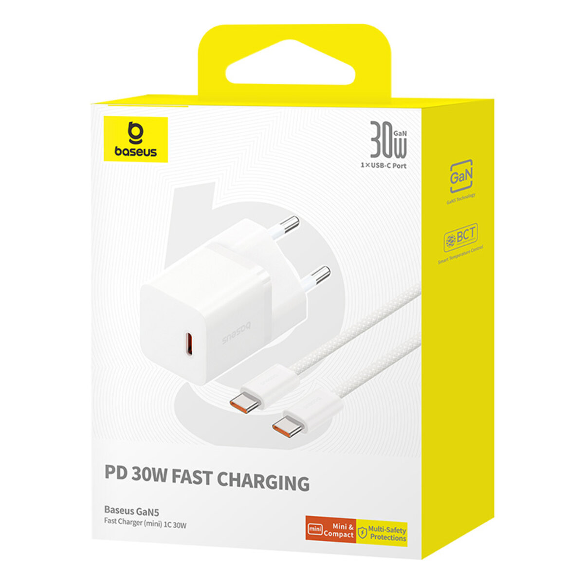 Мережевий зарядний пристрій Baseus GaN5 Fast Charger(mini) 1C 30W EU Moon White(With: Baseus Dynamic 3 Series Fast Charging Data Cable Type-C to Type-