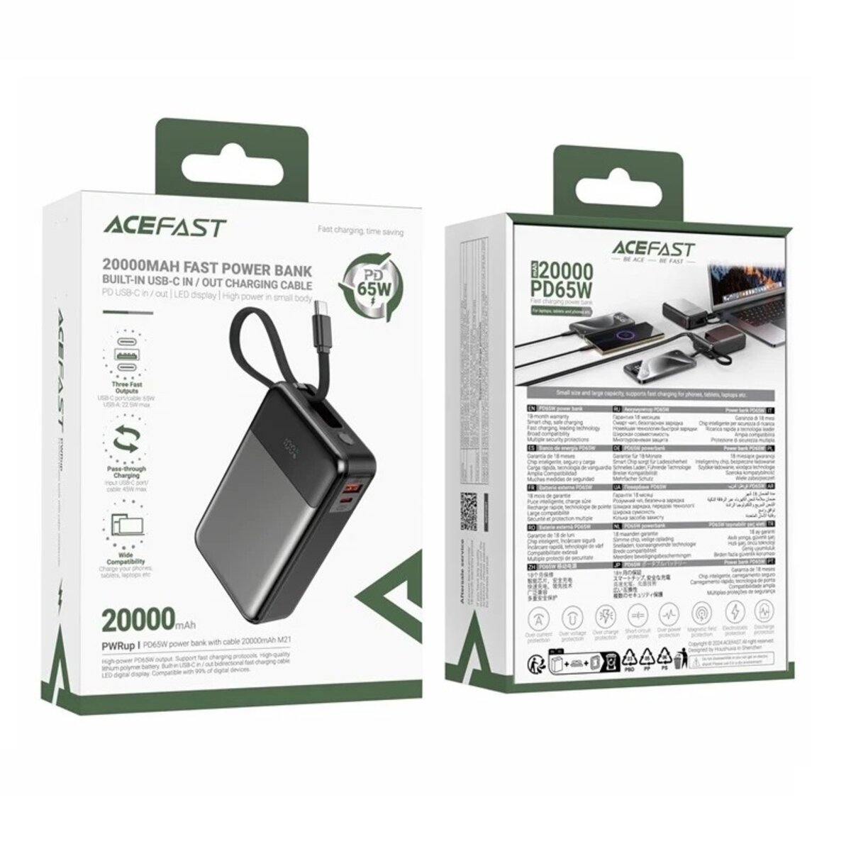 Зовнішній акумулятор ACEFAST M21 PD65W power bank with cable 20000mAh Black