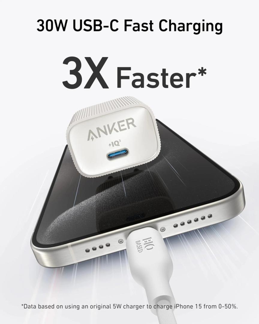 Мережевий зарядний пристрій Anker PowerPort 511 Nano IV - 30W USB-C White
