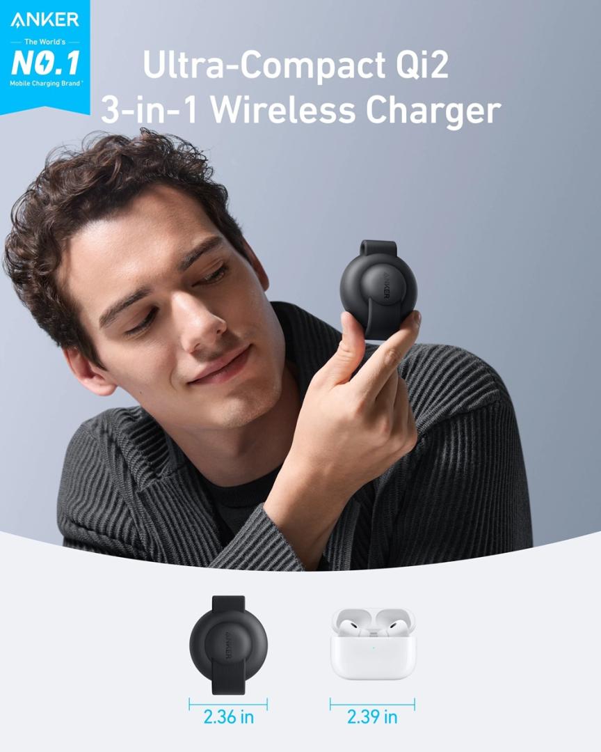 Бездротовий зарядний пристрій Anker MagGo Wireless Charging Pad 15W 3-in-1 Foldable Black