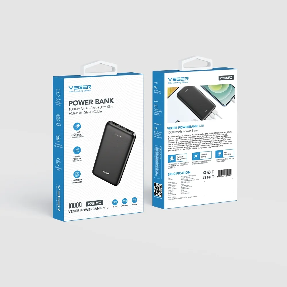Зовнішній акумулятор VEGER 10000 mAh 2A A10 (W1065)
